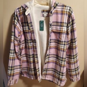 NWT LL Bean plaid fleece lined Hoodie